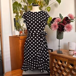 Y2K Black and White Polka Dot Tie-Waist Dress